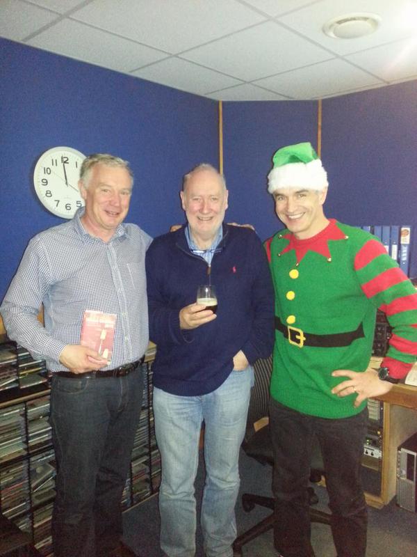 (L to R) John Wilson  (wine expert), Declan Meehan  (radio presenter), and Pete the Vet (elf and vet)